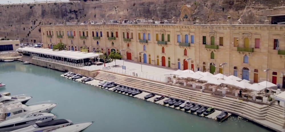 An aerial view of the Valletta Waterfront from the motion blur commercial